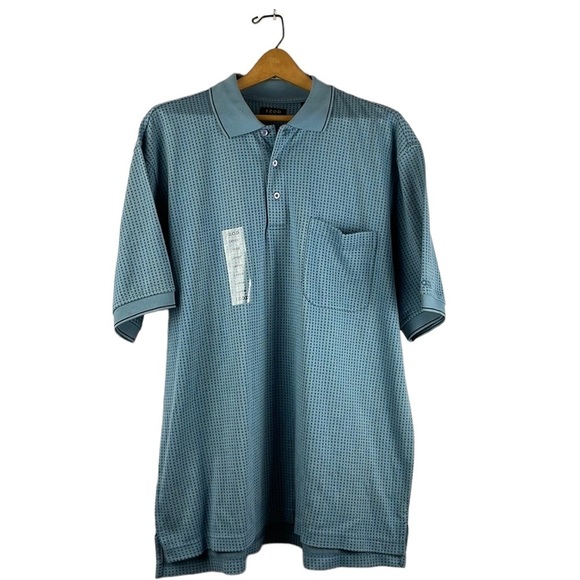 NWOT IZOD Golf  Men Polo Shirt SZ L Blue with Design Soft and Comfortable - Picture 1 of 9